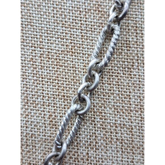 Silver Tone Toggle Necklace Textured Link Multi Beaded Pendant Dangle Tassel 20" - Picture 7 of 10